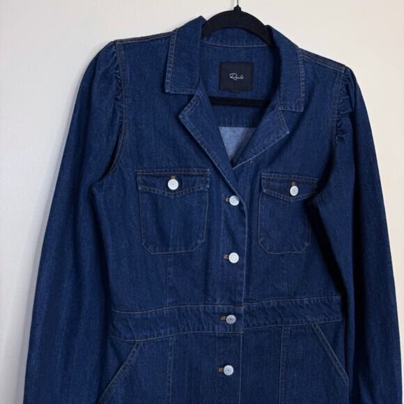 Rails Lisette Denim Mini Shirt Dress Women’s‎ Medium Blue Raw Hem NEW $248 - Picture 3 of 6